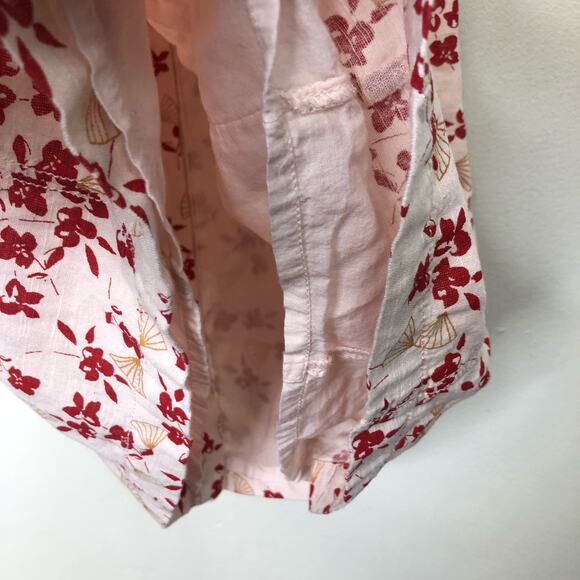 Urban Outfitters Puff Sleeve Cotton Mini Dress Fan Floral Pink Red Large - Picture 6 of 9